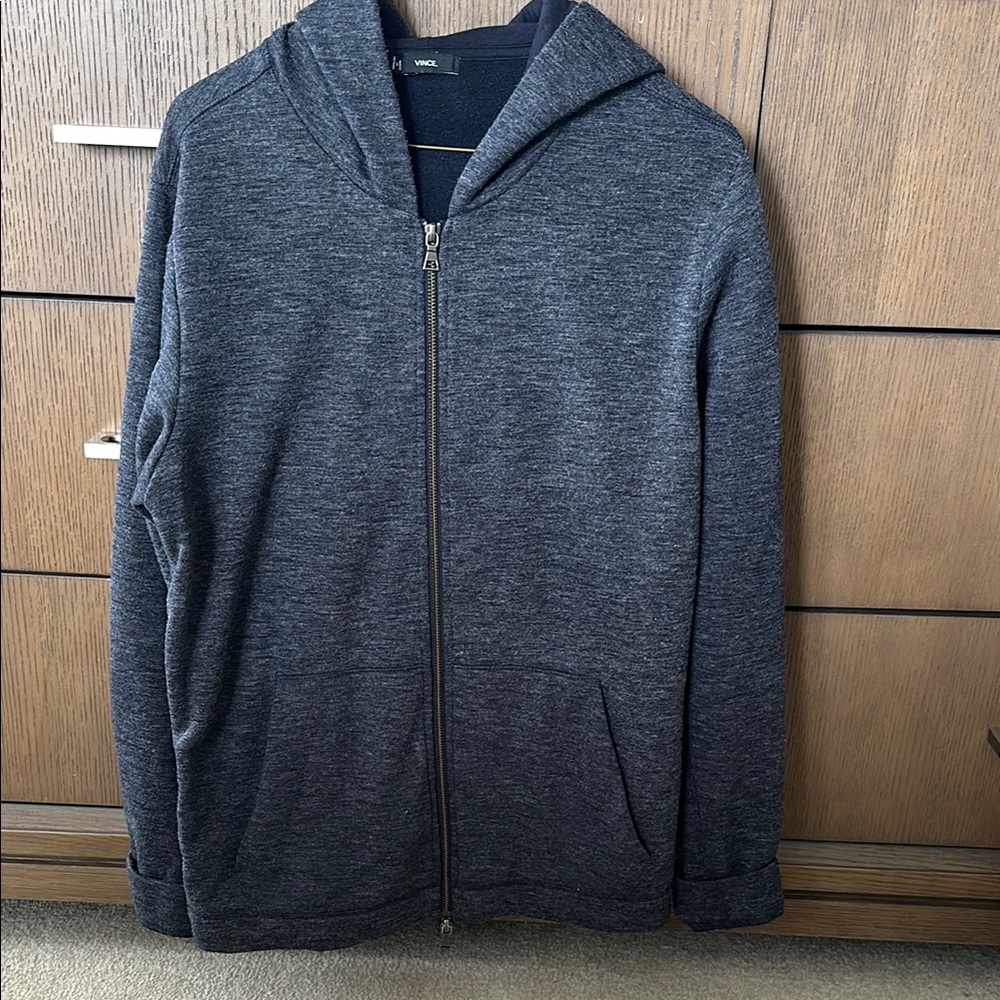 Vince Gray Zip-Up Sweater with Heathered Knit